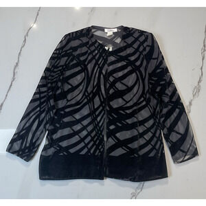 VTG Velvet Burnout Sheer Open Front Blouse Size L Elegant Whimsigoth Fairy USA